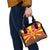 Macedonia Christmas Shoulder Handbag with Yellow Sun, Santa, and Festive Tree Motif - Wonder Print Shop