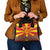 Macedonia Christmas Shoulder Handbag with Yellow Sun, Santa, and Festive Tree Motif - Wonder Print Shop
