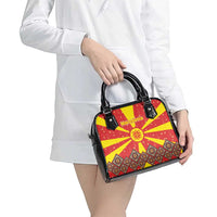 Macedonia Christmas Shoulder Handbag with Yellow Sun, Santa, and Festive Tree Motif - Wonder Print Shop