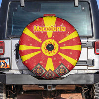 Macedonia Christmas Spare Tire Cover with Yellow Sun, Santa, and Festive Tree Motif - Wonder Print Shop