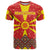 Macedonia Christmas T Shirt with Yellow Sun, Santa, and Festive Tree Motif - Wonder Print Shop
