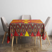 Macedonia Christmas Tablecloth with Yellow Sun, Santa, and Festive Tree Motif - Wonder Print Shop