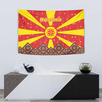 Macedonia Christmas Tapestry with Yellow Sun, Santa, and Festive Tree Motif - Wonder Print Shop