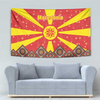 Macedonia Christmas Tapestry with Yellow Sun, Santa, and Festive Tree Motif - Wonder Print Shop