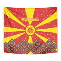 Macedonia Christmas Tapestry with Yellow Sun, Santa, and Festive Tree Motif - Wonder Print Shop
