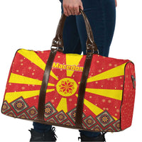 Macedonia Christmas Travel Bag with Yellow Sun, Santa, and Festive Tree Motif - Wonder Print Shop