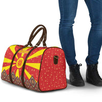 Macedonia Christmas Travel Bag with Yellow Sun, Santa, and Festive Tree Motif - Wonder Print Shop