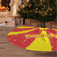 Macedonia Christmas Tree Skirt with Yellow Sun, Santa, and Festive Tree Motif - Wonder Print Shop