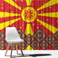 Macedonia Christmas Window Curtain with Yellow Sun, Santa, and Festive Tree Motif - Wonder Print Shop