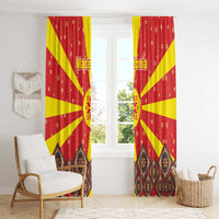 Macedonia Christmas Window Curtain with Yellow Sun, Santa, and Festive Tree Motif - Wonder Print Shop