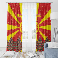 Macedonia Christmas Window Curtain with Yellow Sun, Santa, and Festive Tree Motif - Wonder Print Shop