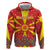 Macedonia Christmas Zip Hoodie with Yellow Sun, Santa, and Festive Tree Motif - Wonder Print Shop