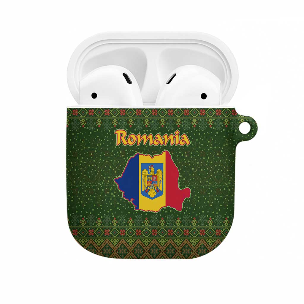Romania Christmas AirPods Case with Map Tricolor Flag Golden Eagle and Santa Motif - Wonder Print Shop