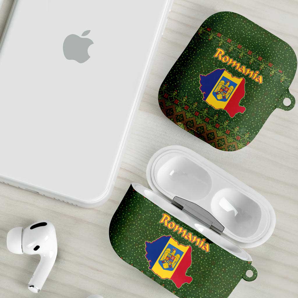Romania Christmas AirPods Case with Map Tricolor Flag Golden Eagle and Santa Motif - Wonder Print Shop