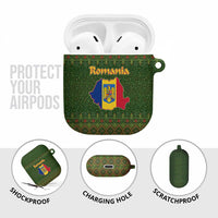 Romania Christmas AirPods Case with Map Tricolor Flag Golden Eagle and Santa Motif - Wonder Print Shop