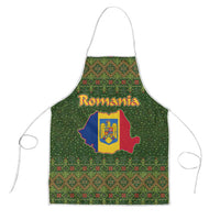 Romania Christmas Apron with Map Tricolor Flag Golden Eagle and Santa Motif - Wonder Print Shop