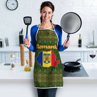 Romania Christmas Apron with Map Tricolor Flag Golden Eagle and Santa Motif - Wonder Print Shop
