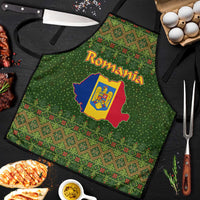 Romania Christmas Apron with Map Tricolor Flag Golden Eagle and Santa Motif - Wonder Print Shop