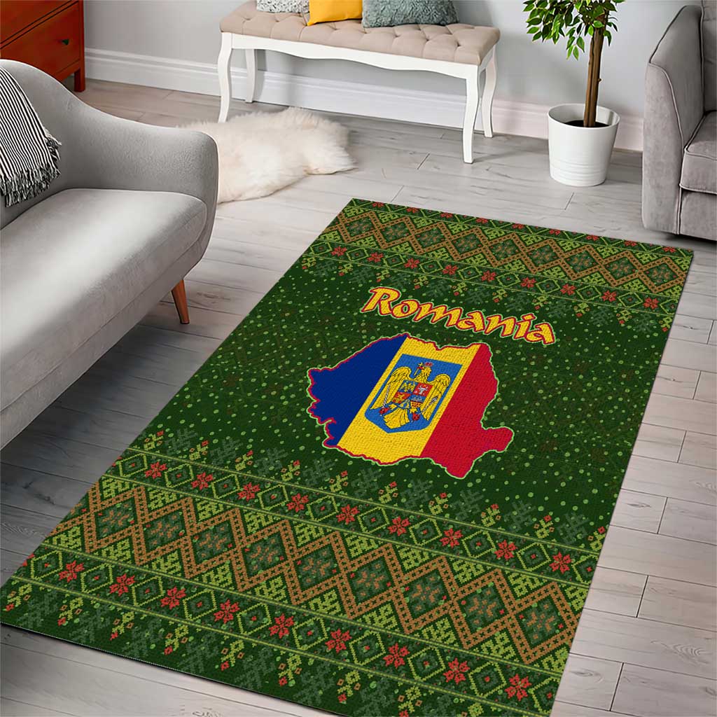 Romania Christmas Area Rug with Map Tricolor Flag Golden Eagle and Santa Motif - Wonder Print Shop