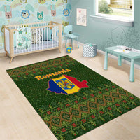 Romania Christmas Area Rug with Map Tricolor Flag Golden Eagle and Santa Motif - Wonder Print Shop