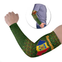 Romania Christmas Arm Sleeves with Map Tricolor Flag Golden Eagle and Santa Motif - Wonder Print Shop