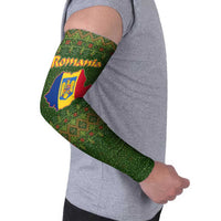 Romania Christmas Arm Sleeves with Map Tricolor Flag Golden Eagle and Santa Motif - Wonder Print Shop