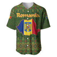 Romania Christmas Baseball Jersey with Map Tricolor Flag Golden Eagle and Santa Motif - Wonder Print Shop