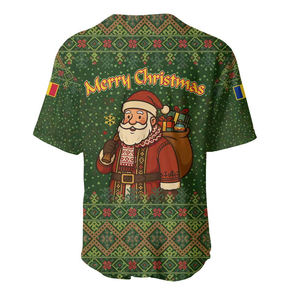 Romania Christmas Baseball Jersey with Map Tricolor Flag Golden Eagle and Santa Motif - Wonder Print Shop