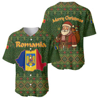Romania Christmas Baseball Jersey with Map Tricolor Flag Golden Eagle and Santa Motif - Wonder Print Shop