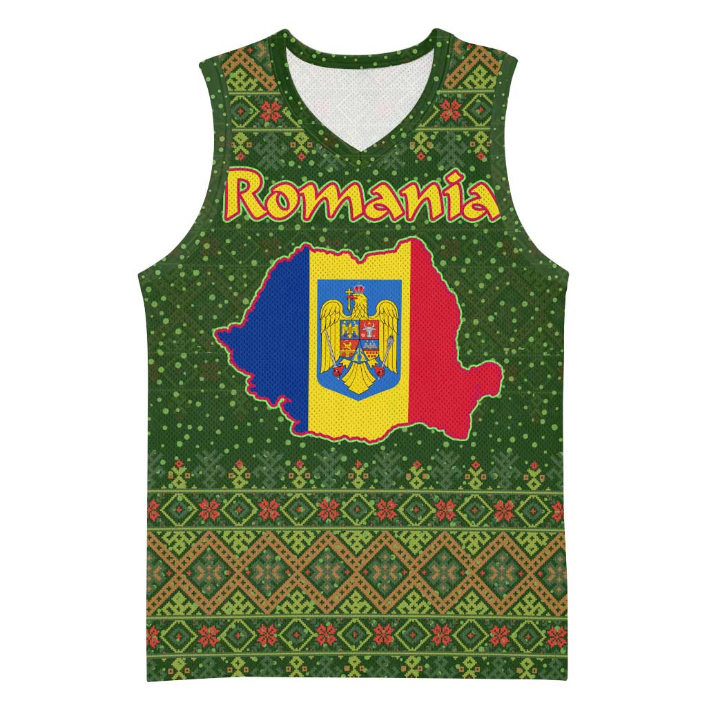 Romania Christmas Basketball Jersey with Map Tricolor Flag Golden Eagle and Santa Motif - Wonder Print Shop