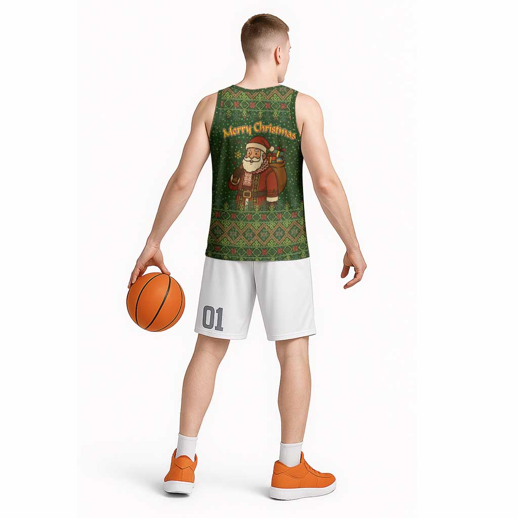Romania Christmas Basketball Jersey with Map Tricolor Flag Golden Eagle and Santa Motif - Wonder Print Shop