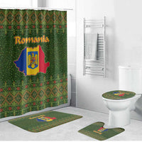 Romania Christmas Bathroom Set with Map Tricolor Flag Golden Eagle and Santa Motif - Wonder Print Shop