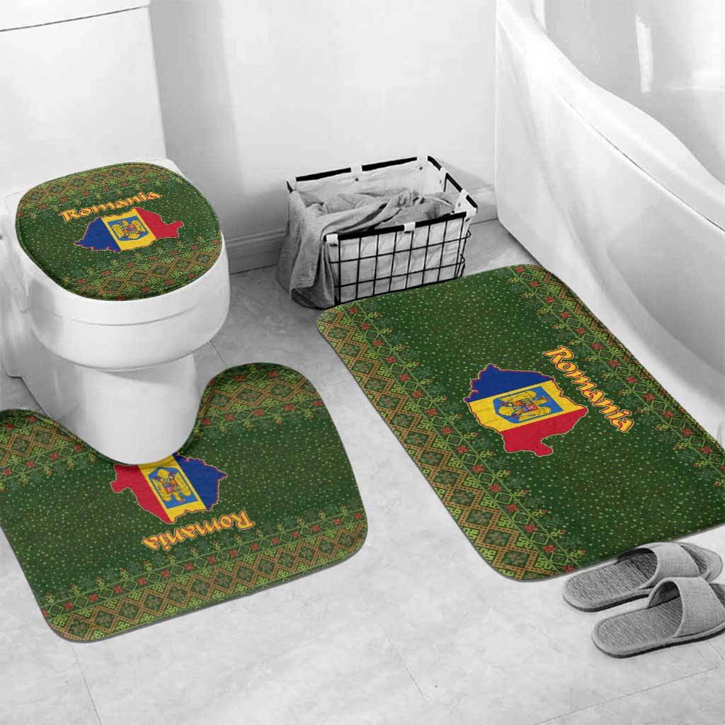 Romania Christmas Bathroom Set with Map Tricolor Flag Golden Eagle and Santa Motif - Wonder Print Shop