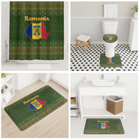 Romania Christmas Bathroom Set with Map Tricolor Flag Golden Eagle and Santa Motif - Wonder Print Shop