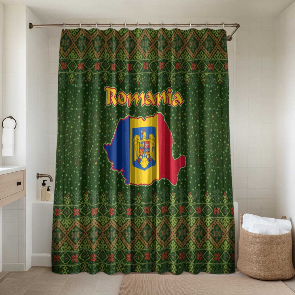 Romania Christmas Bathroom Set with Map Tricolor Flag Golden Eagle and Santa Motif - Wonder Print Shop