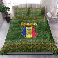 Romania Christmas Bedding Set with Map Tricolor Flag Golden Eagle and Santa Motif - Wonder Print Shop