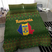 Romania Christmas Bedding Set with Map Tricolor Flag Golden Eagle and Santa Motif - Wonder Print Shop