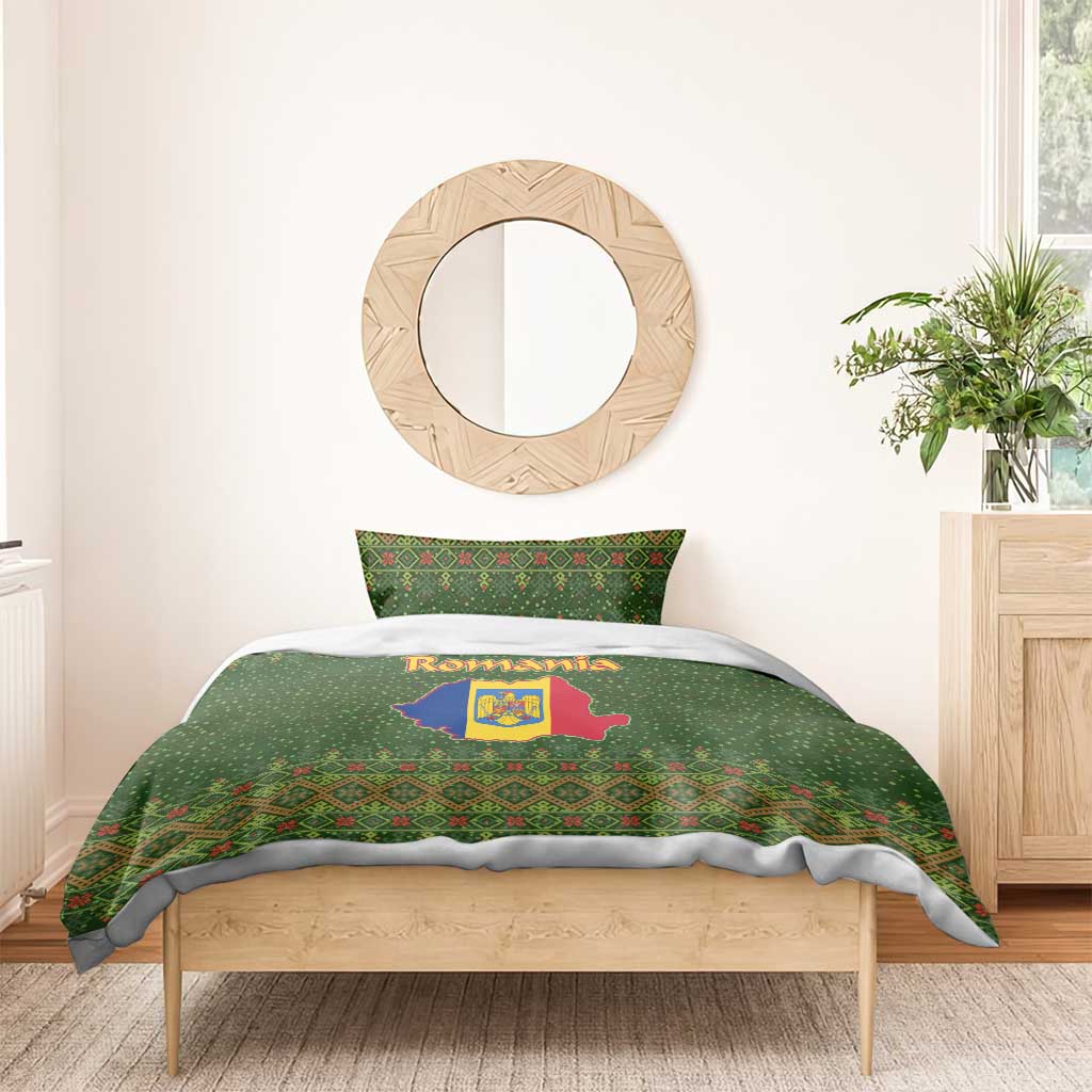 Romania Christmas Bedding Set with Map Tricolor Flag Golden Eagle and Santa Motif - Wonder Print Shop