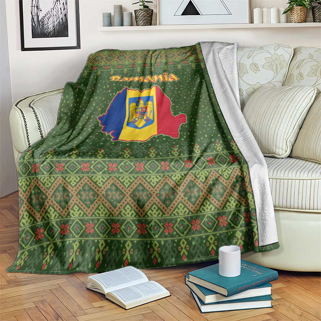 Romania Christmas Blanket with Map Tricolor Flag Golden Eagle and Santa Motif - Wonder Print Shop