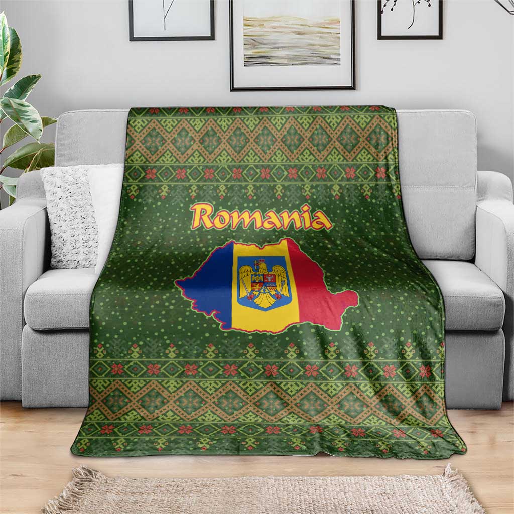 Romania Christmas Blanket with Map Tricolor Flag Golden Eagle and Santa Motif - Wonder Print Shop