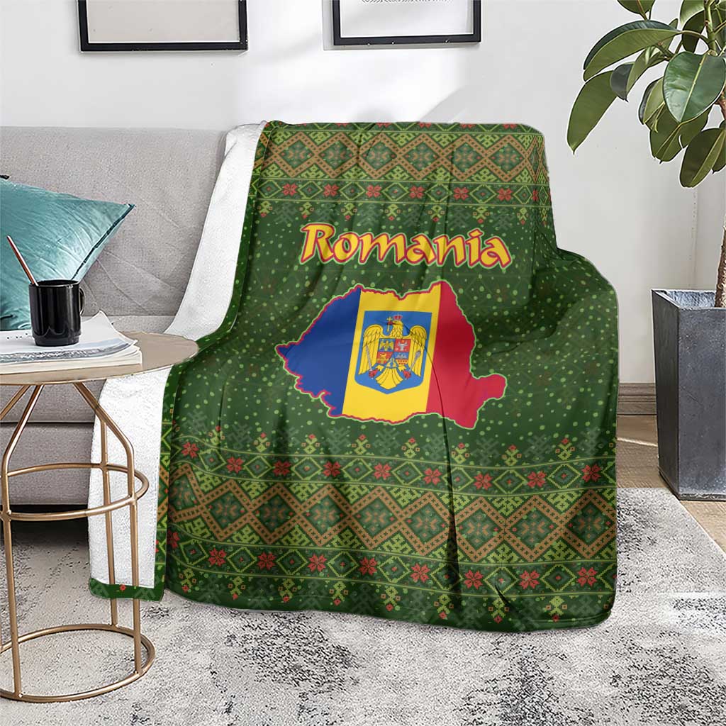 Romania Christmas Blanket with Map Tricolor Flag Golden Eagle and Santa Motif - Wonder Print Shop