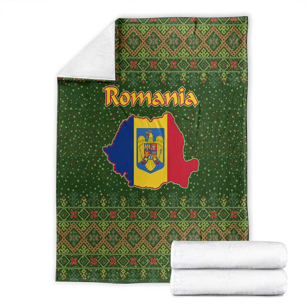 Romania Christmas Blanket with Map Tricolor Flag Golden Eagle and Santa Motif - Wonder Print Shop