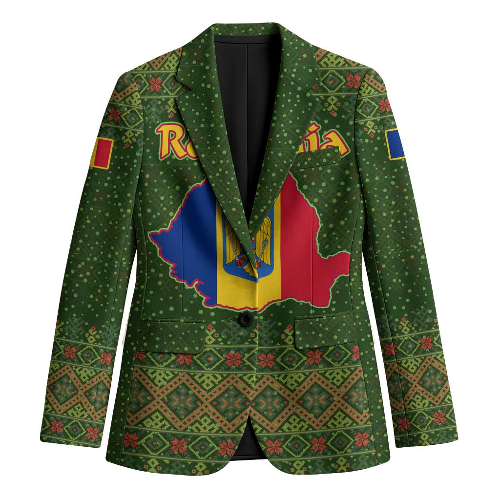 Romania Christmas Blazer with Map Tricolor Flag Golden Eagle and Santa Motif - Wonder Print Shop