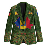 Romania Christmas Blazer with Map Tricolor Flag Golden Eagle and Santa Motif - Wonder Print Shop
