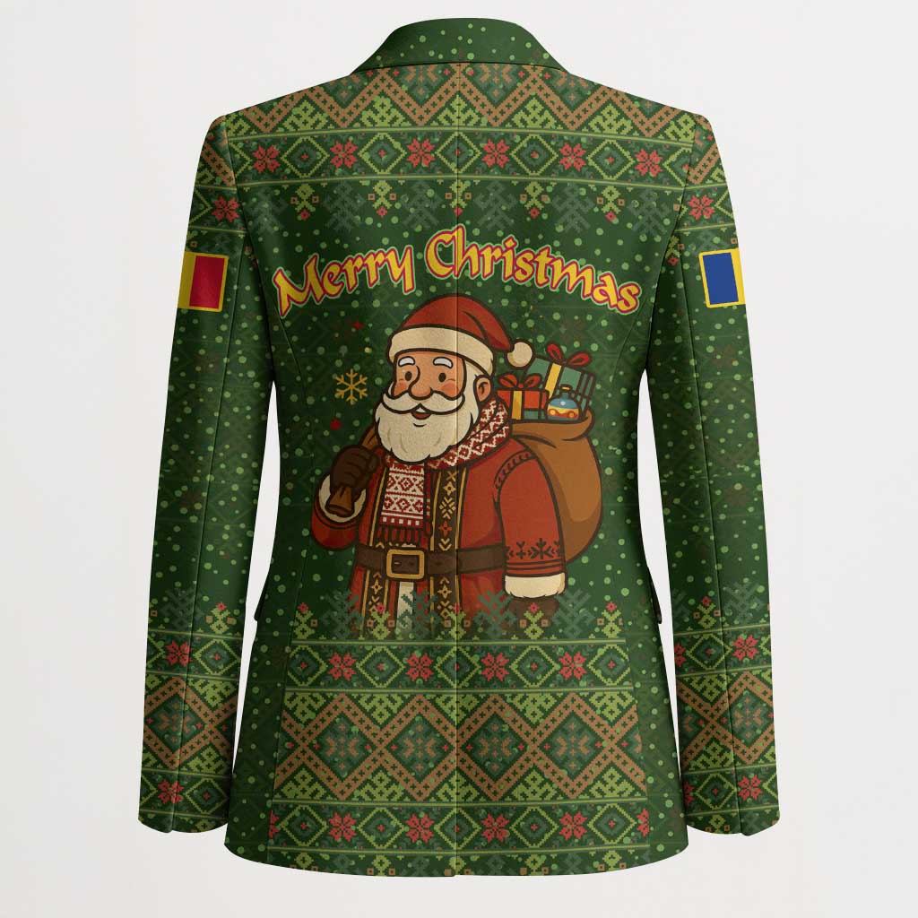 Romania Christmas Blazer with Map Tricolor Flag Golden Eagle and Santa Motif - Wonder Print Shop