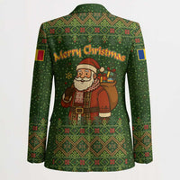 Romania Christmas Blazer with Map Tricolor Flag Golden Eagle and Santa Motif - Wonder Print Shop