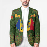Romania Christmas Blazer with Map Tricolor Flag Golden Eagle and Santa Motif - Wonder Print Shop