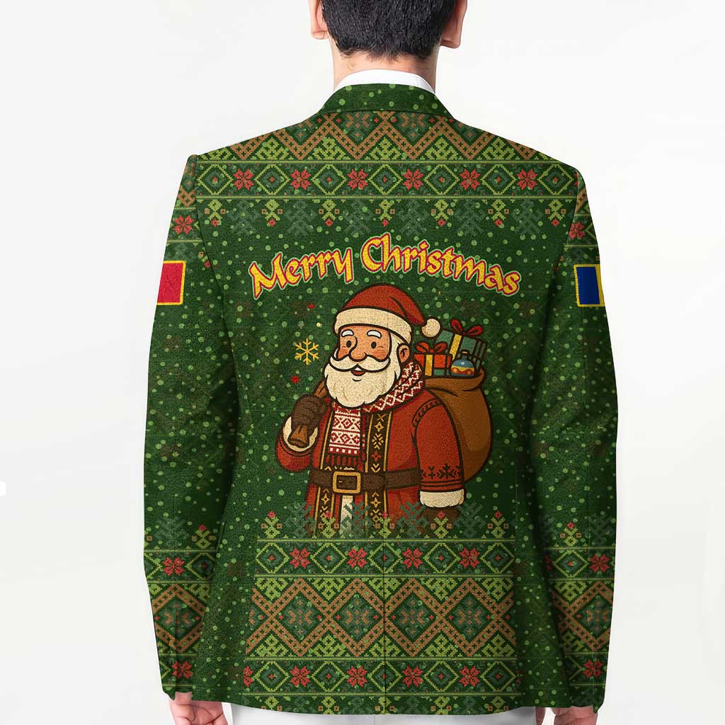 Romania Christmas Blazer with Map Tricolor Flag Golden Eagle and Santa Motif - Wonder Print Shop