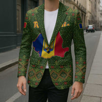 Romania Christmas Blazer with Map Tricolor Flag Golden Eagle and Santa Motif - Wonder Print Shop
