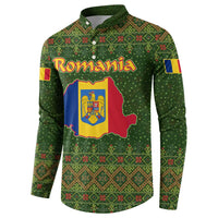 Romania Christmas Button Sweatshirt with Map Tricolor Flag Golden Eagle and Santa Motif - Wonder Print Shop